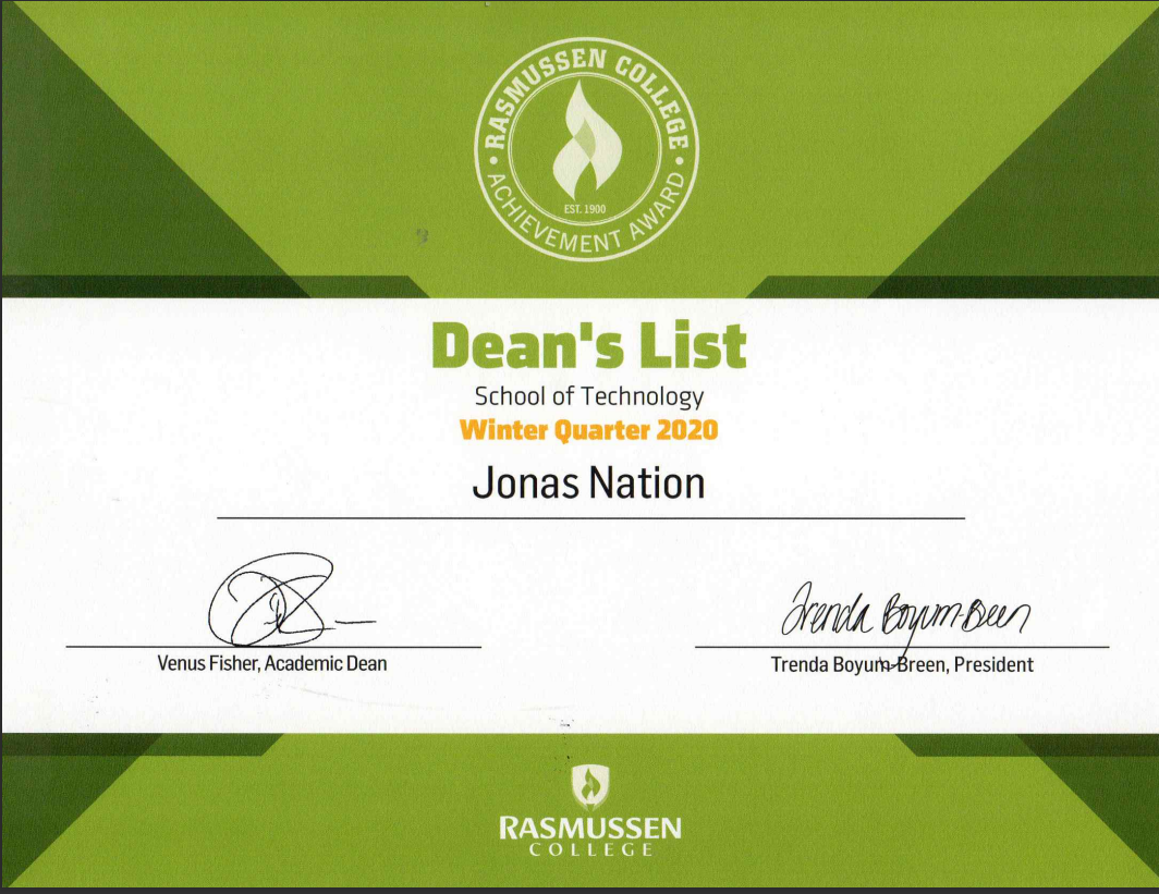 Photo of deans list award